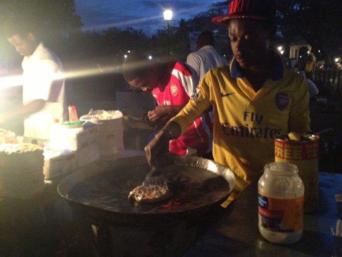 Frying up a Zanzibar pizza.